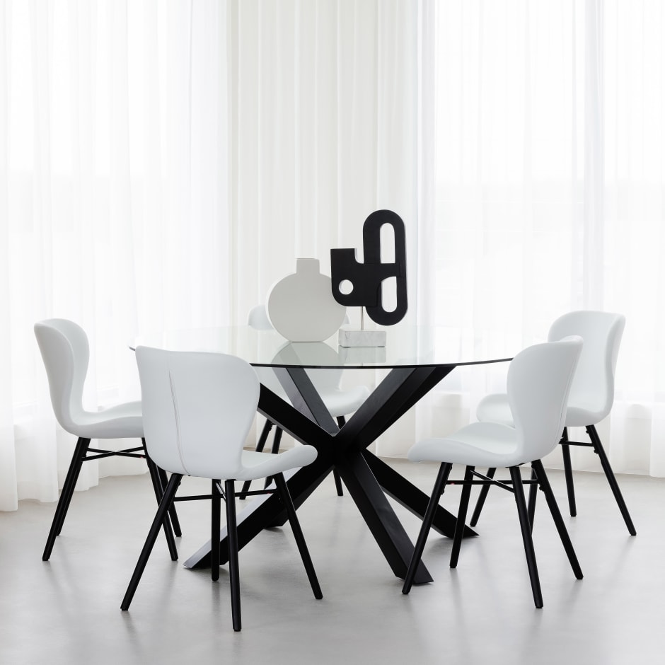 White dining chair shop with black legs