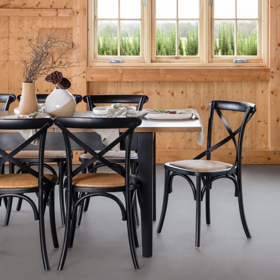 Cross back outlet dining chairs