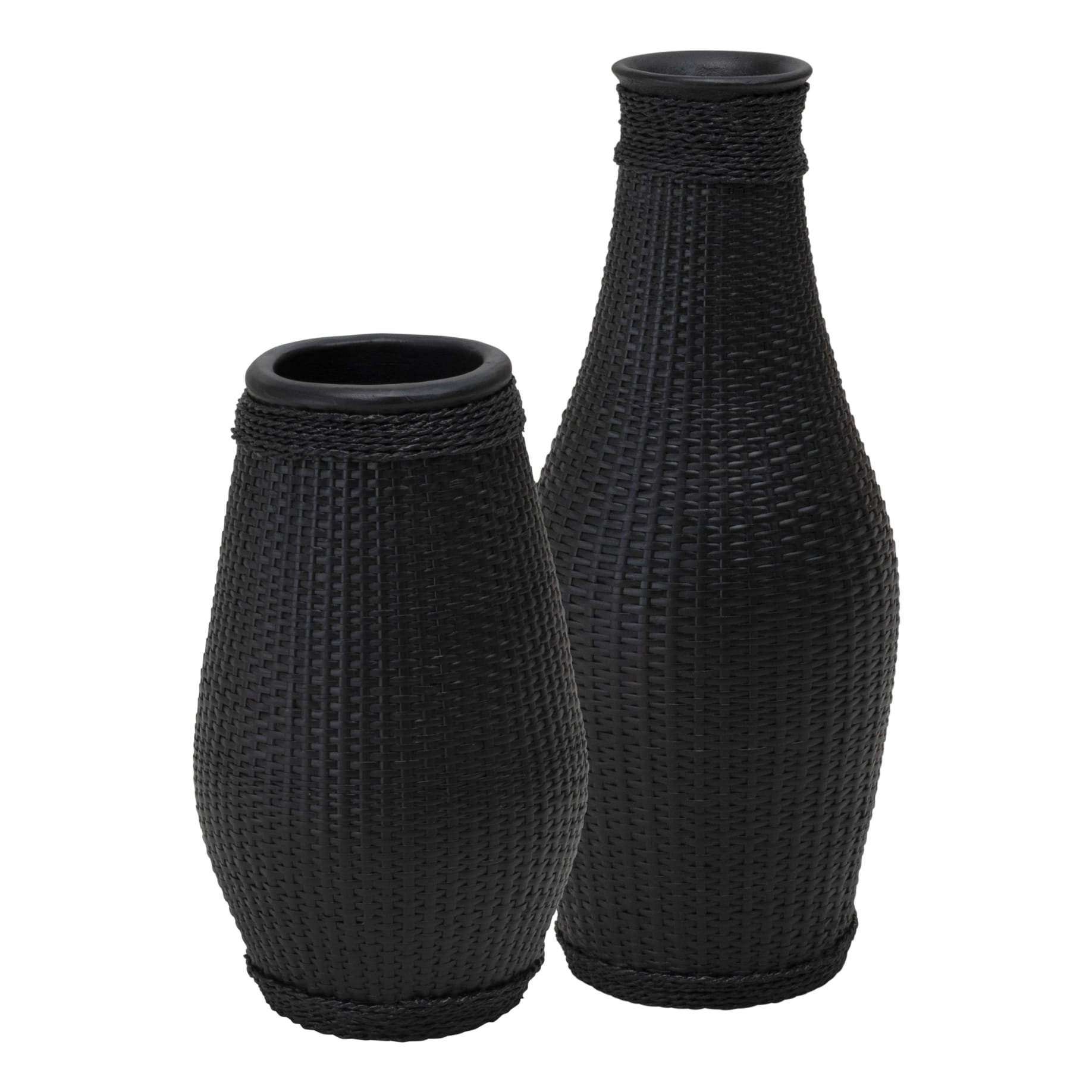 Bamboo Wrap Vessel Set of 2 in Black