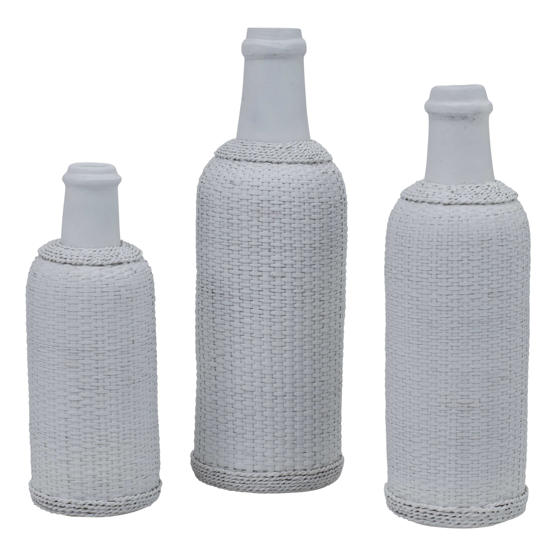 Bamboo Wrap Bottle Vase Set of 3 in Matte White