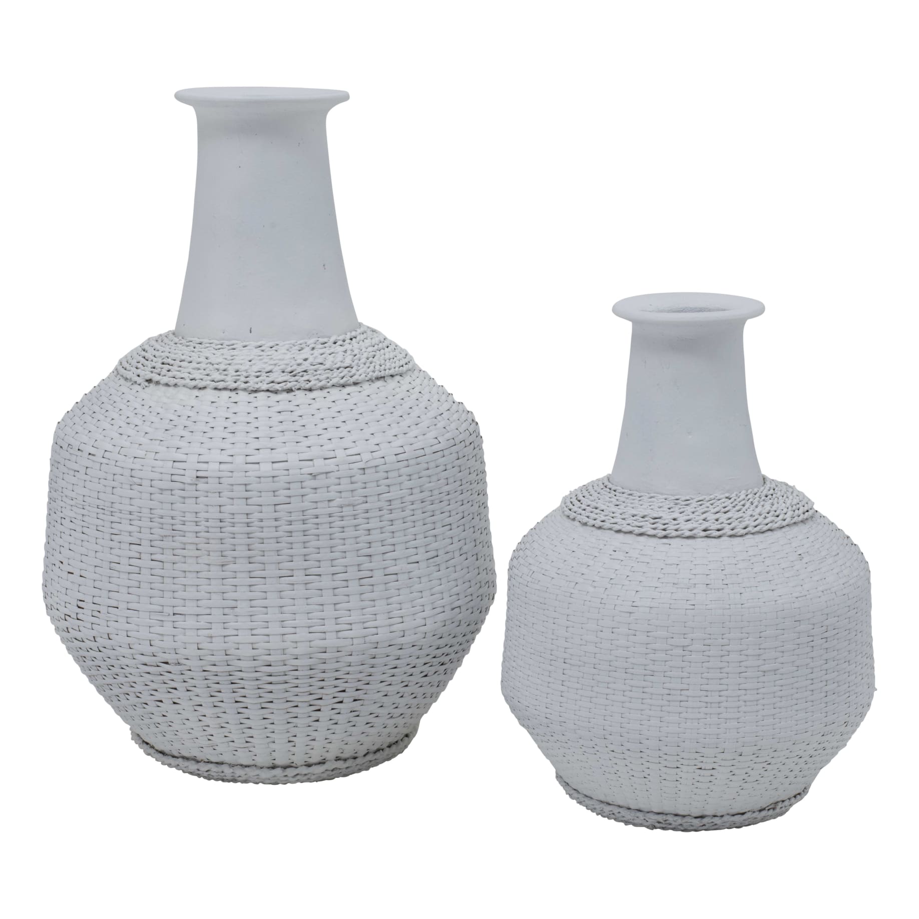 Bamboo Wrap Round Vessel Set of 2 in Matte White