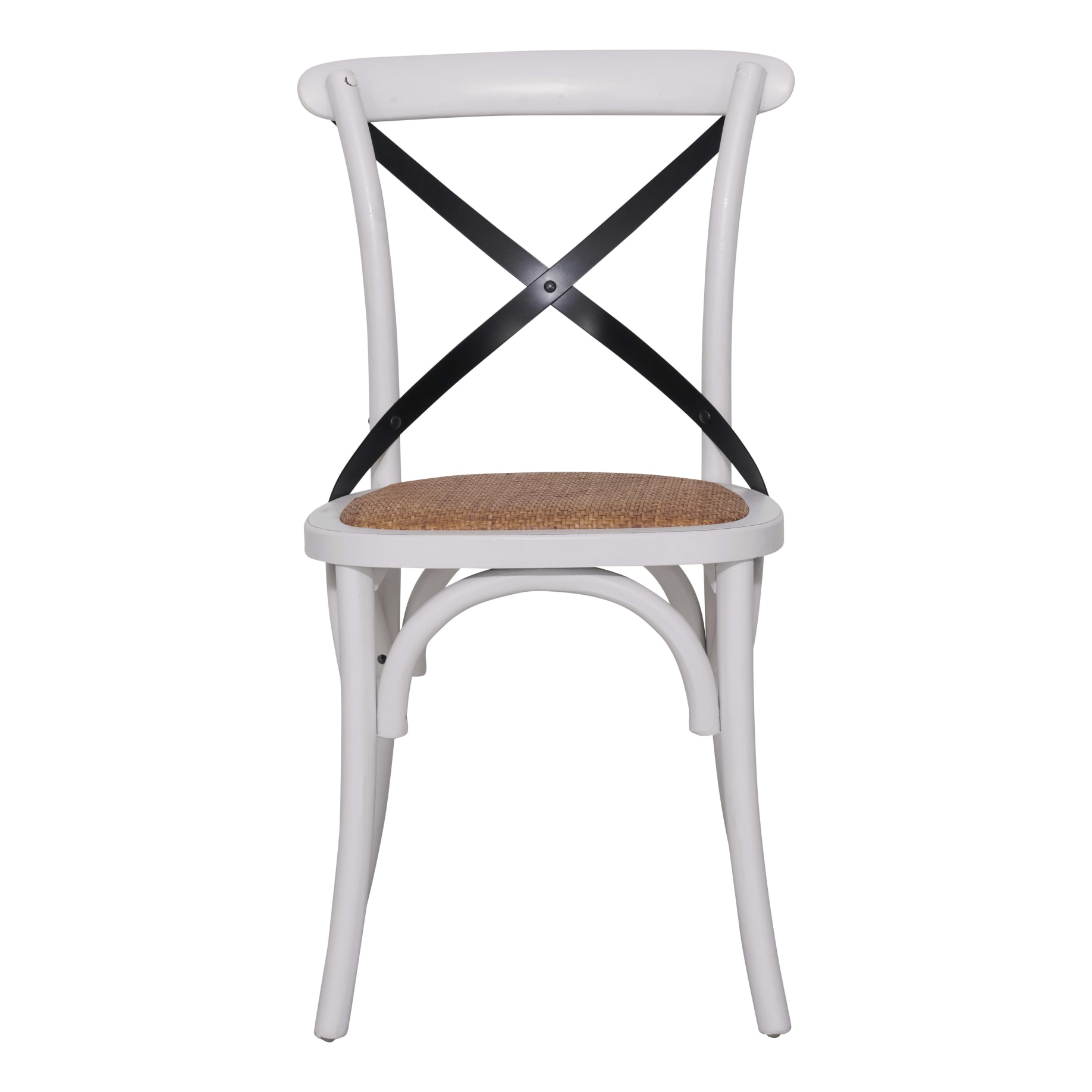 Cristo Cross Back Chair in Weathered White / Black Strap / Rattan
