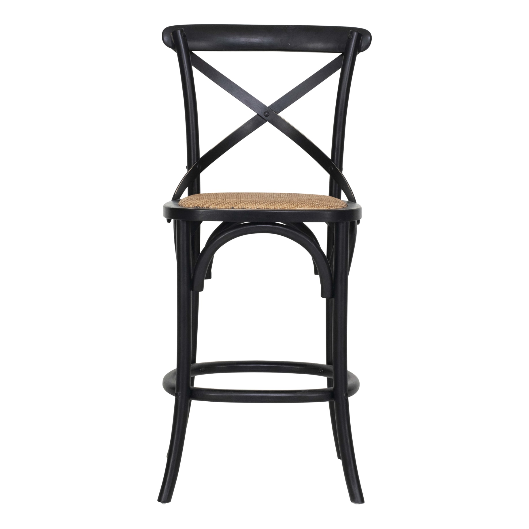 Cristo Bar Chair in Weathered Black / Rattan