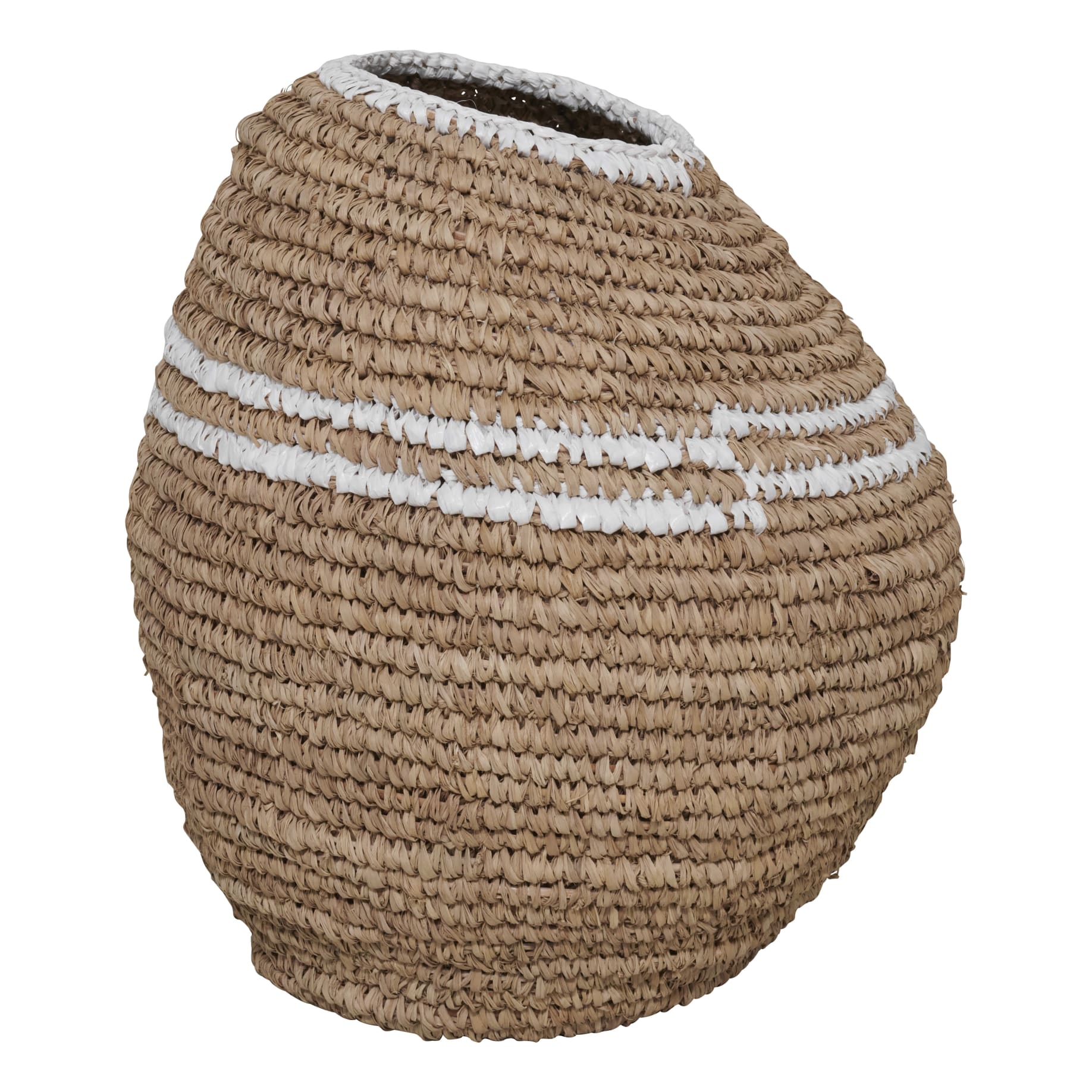 Curved Stripe Basket 36x42.5cm in Natural/White