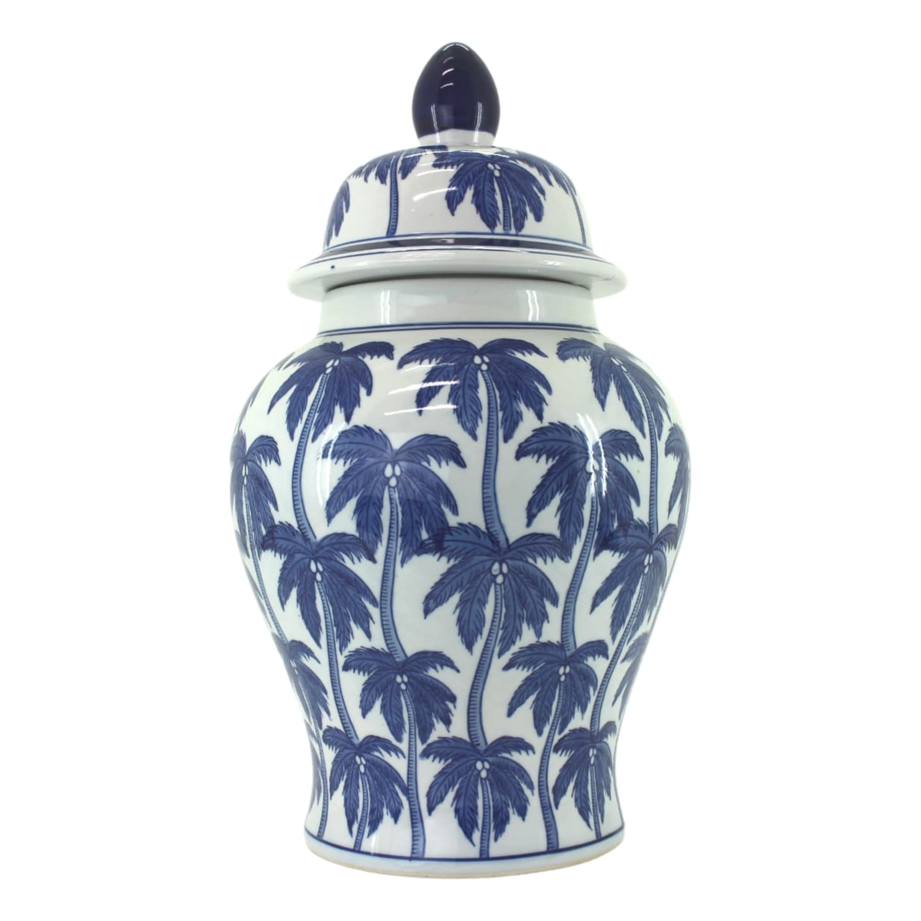 Keep Palm Ginger Jar 24.5x43cm in White/Blue