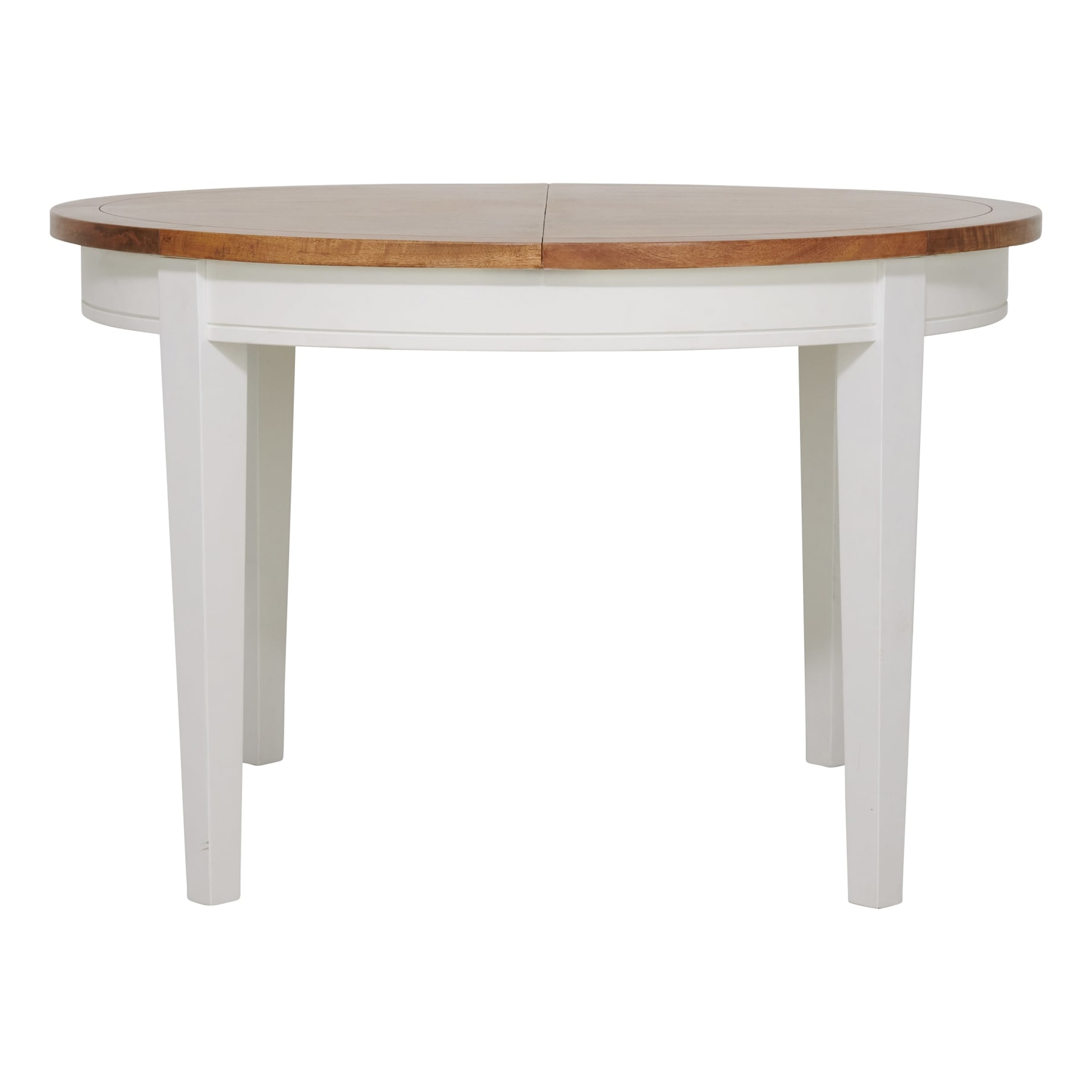 Mango Creek Round Extension Dining Table 120-170cm in White / Clear Lacquer