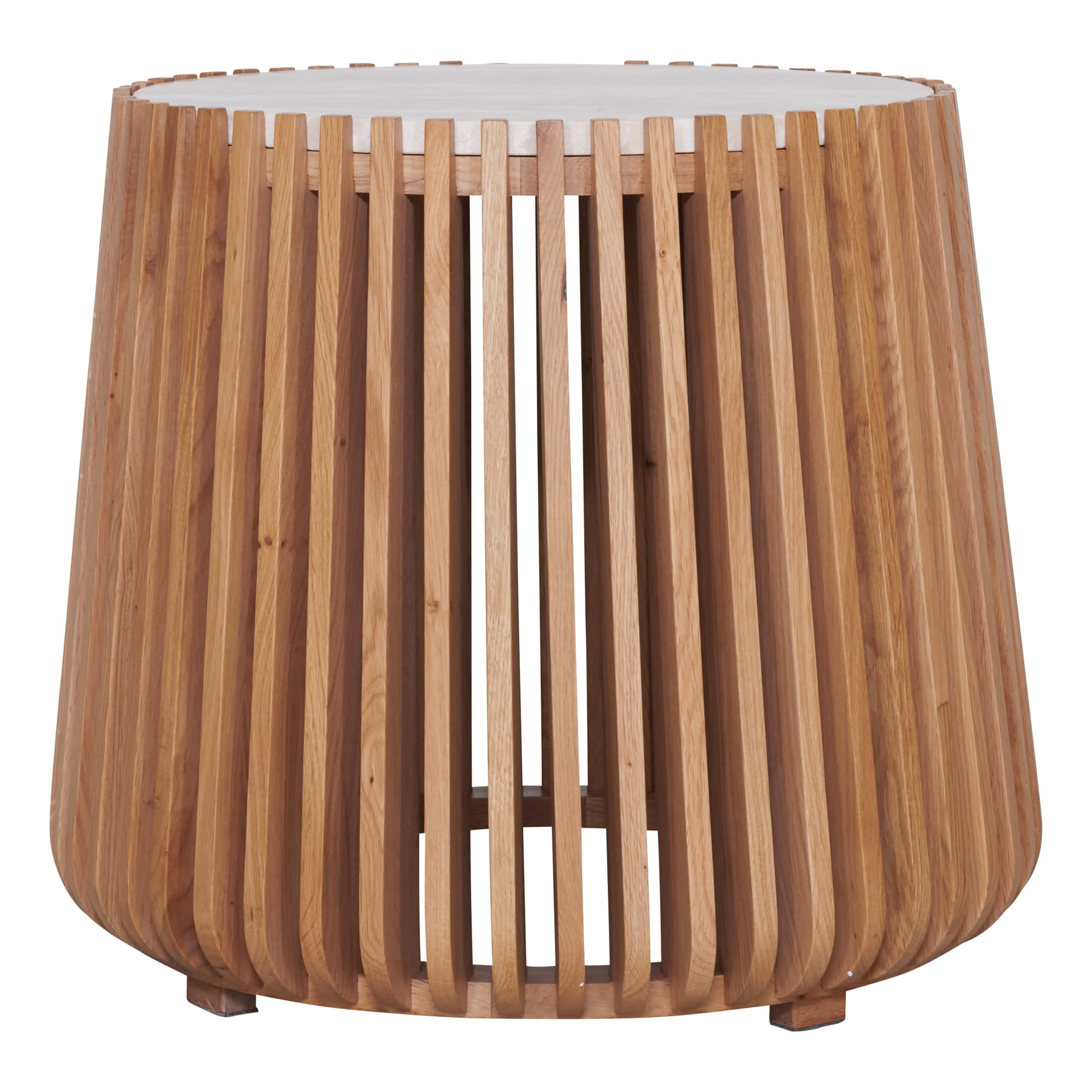 Pila Round Side Table 60cm in American Oak / Italian Travertine