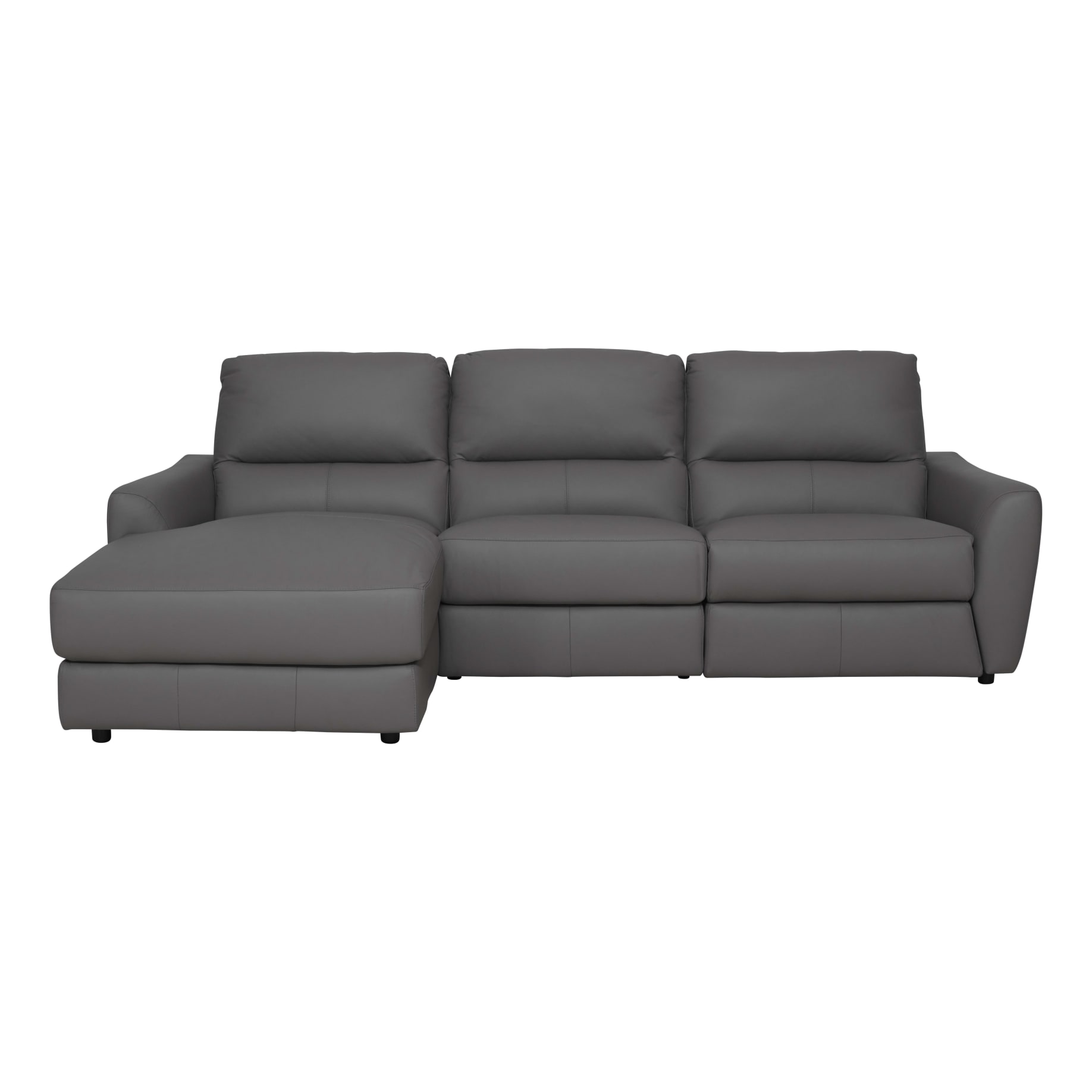 Portland 3 Seater Recliner Sofa + Chaise LHF in Leather Dark Grey