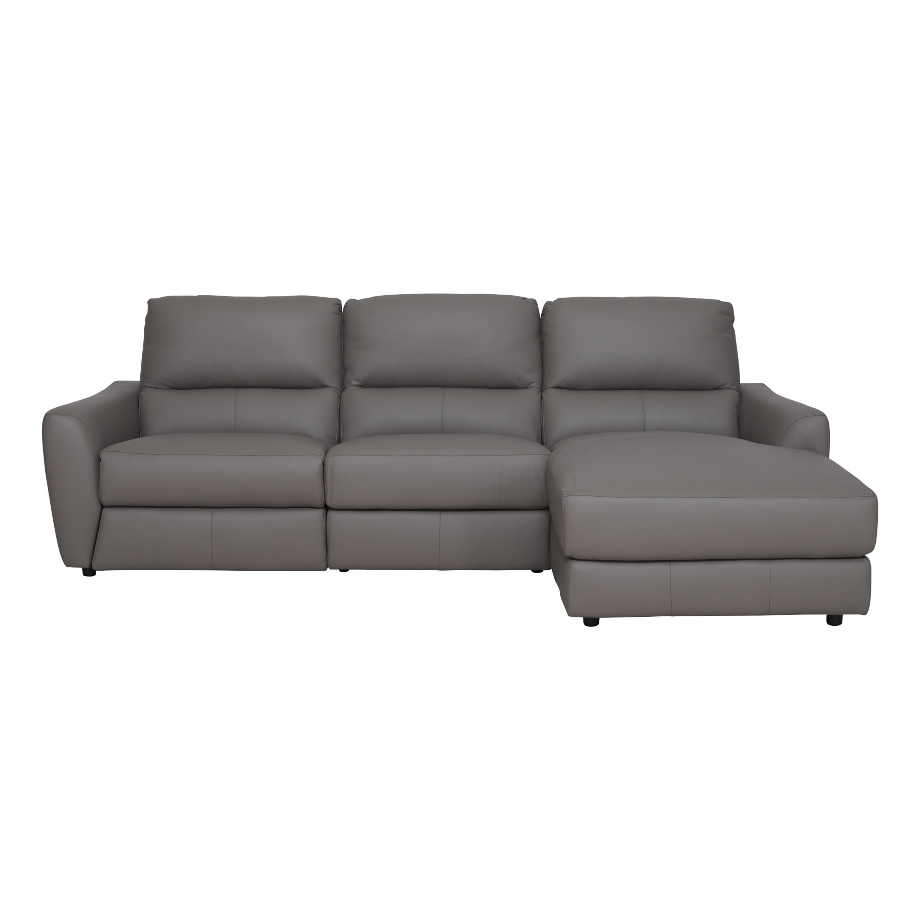 Portland 3 + Chaise RHF Recliner in Leather Grey