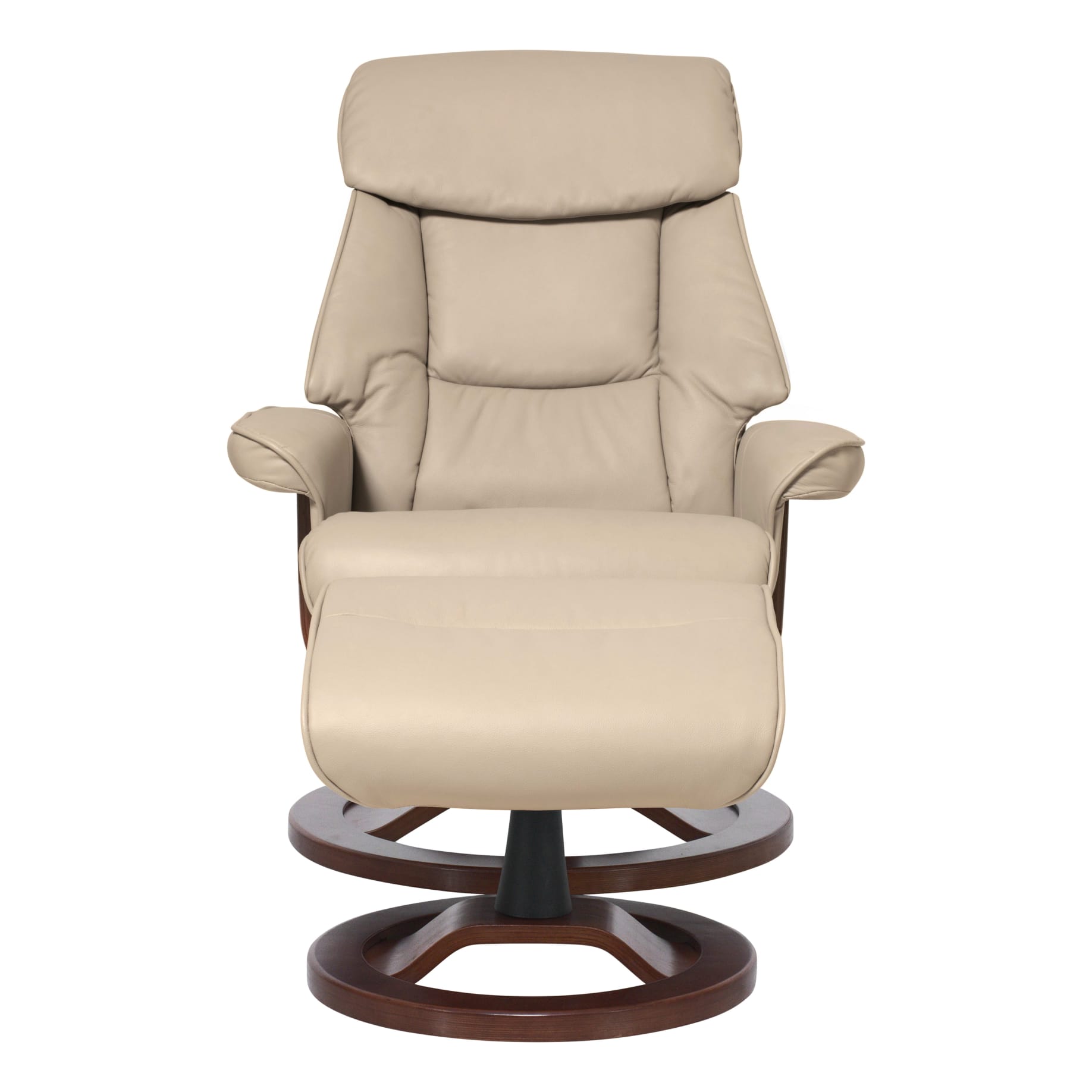 Reggie Recliner Chair + Ottoman in Almond / Chocolate Leg