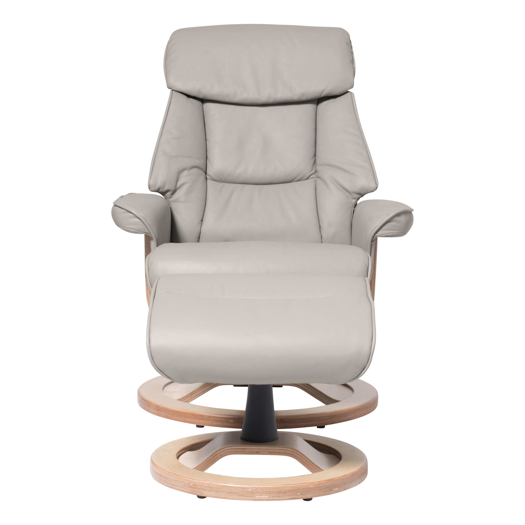 Reggie Recliner Chair + Ottoman in Grey / Natural Leg