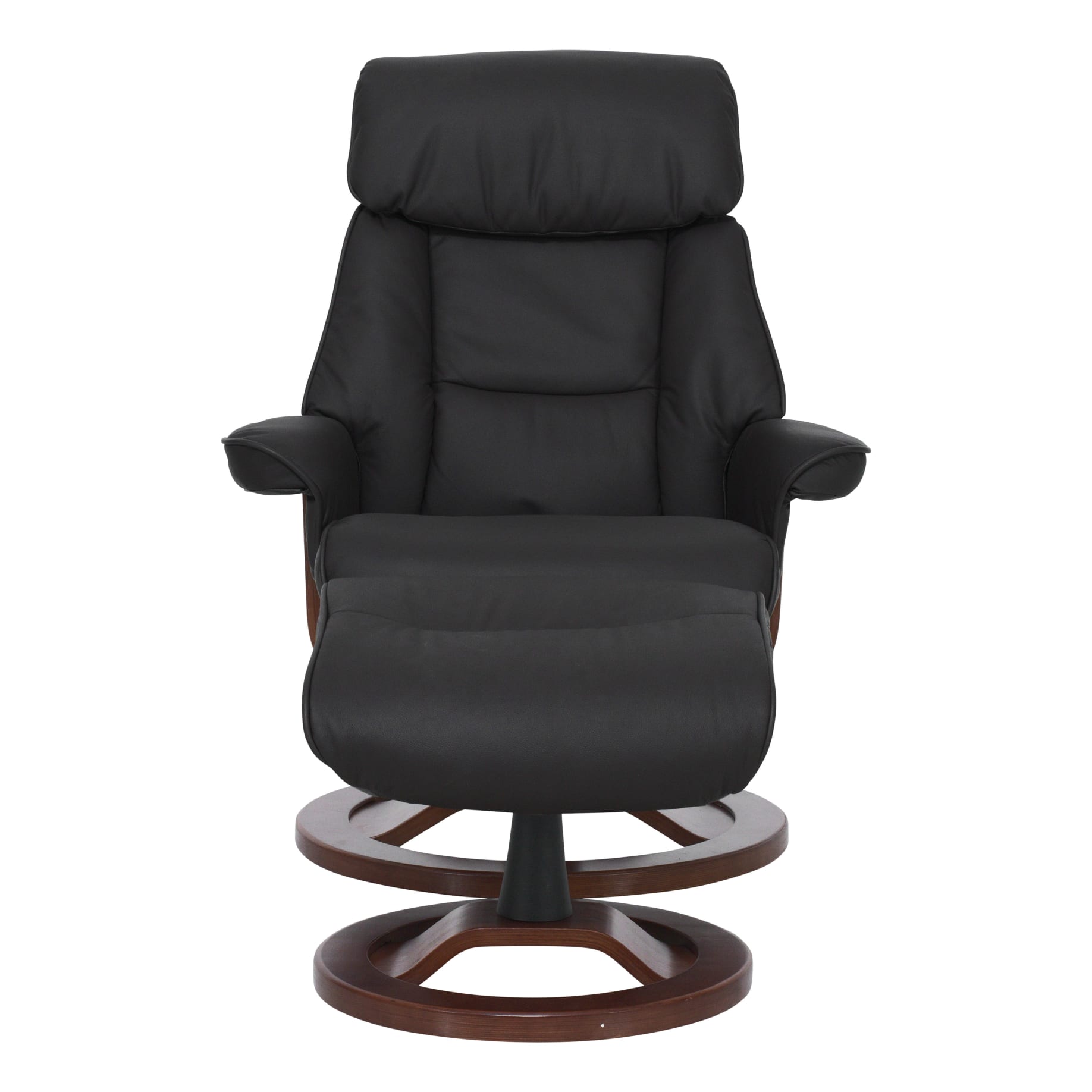 Reggie Recliner Chair + Ottoman in Black / Chocolate Leg