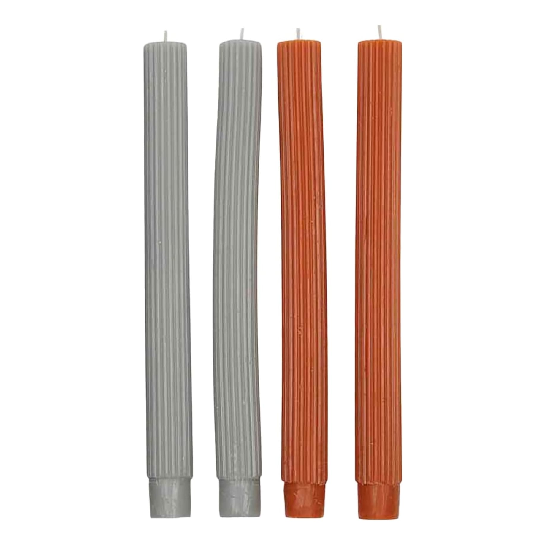 Ribbed Candles Set of 4 in Shades Grey/Terracotta