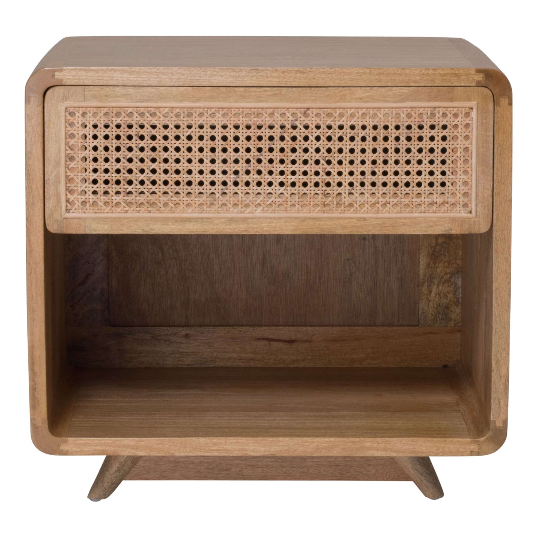 Willow Bedside Table 60cm in Mangowood Clear Lacquer / Rattan