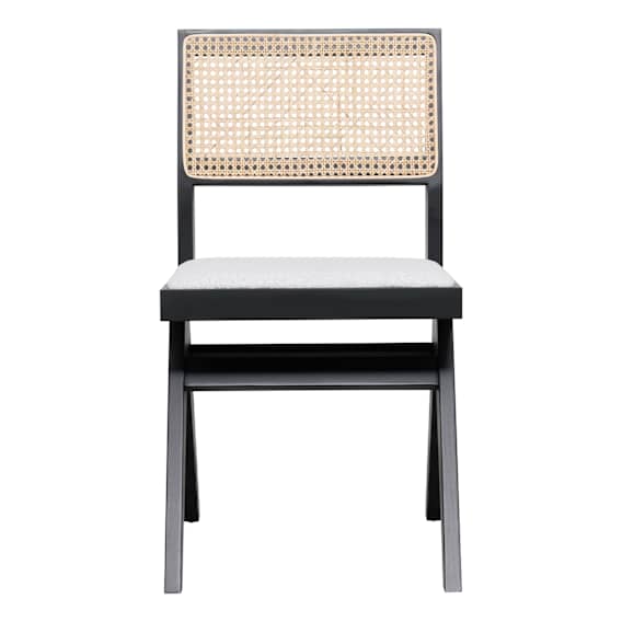 Abbotsford Dining Chair in Beechwood Black / Rattan and Boucle