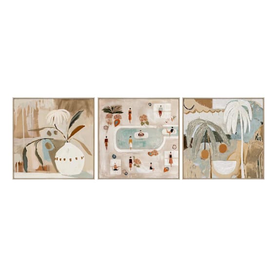 Afternoon Block Canvas Set of 3 in 42 x 42cm Natural