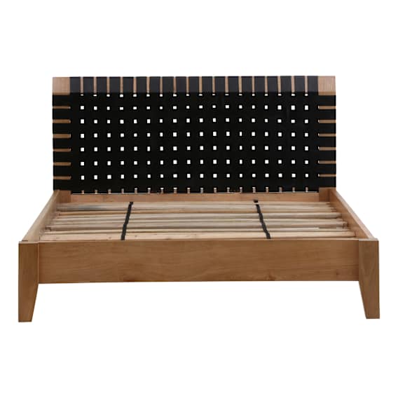 Amsterdam King Bed Frame in ClearLacquer / Black Leather