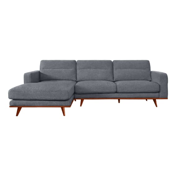 Astrid 2.5 Seater Sofa + Chaise LHF in Talent Denim / Brown Leg