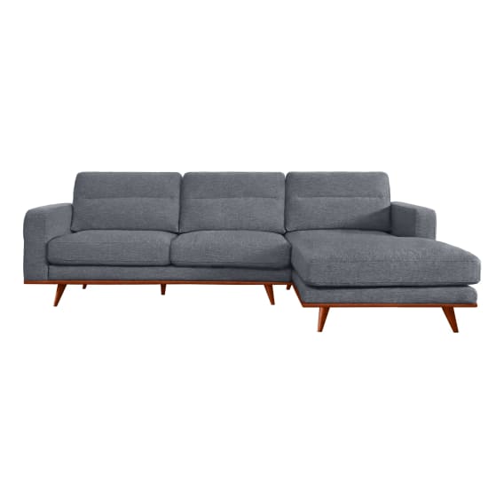 Astrid 2.5 Seater Sofa + Chaise RHF in Talent Denim / Brown Leg