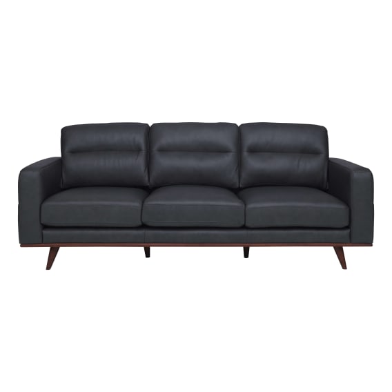 Astrid 3 Seater Sofa in Leather Slate / Brown Leg