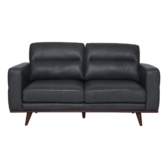 Astrid 2 Seater Sofa in Butler Leather Slate / Brown Leg