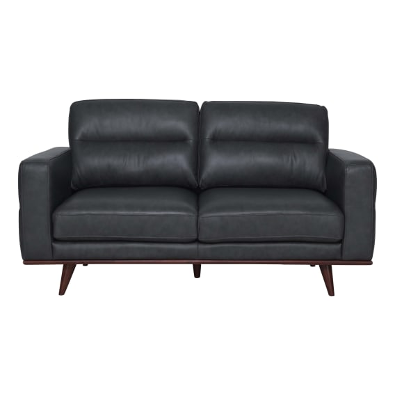 Astrid 2 Seater Sofa in Leather Slate / Brown Leg