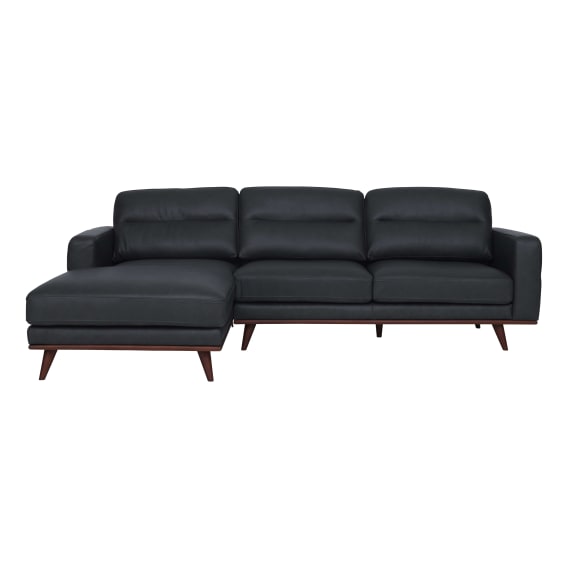 Astrid 2.5 Seater Sofa + Chaise LHF in Butler Leather Slate / Brown Leg