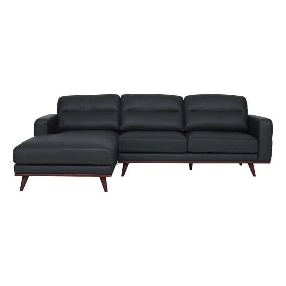 Astrid 2.5 Seater Sofa + Chaise LHF in Leather Slate / Brown Leg