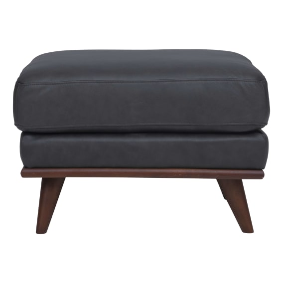 Astrid Ottoman in Leather Slate / Brown Leg