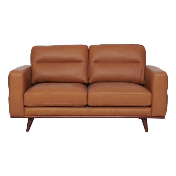 Astrid 2 Seater Sofa in Leather Russet / Brown Leg