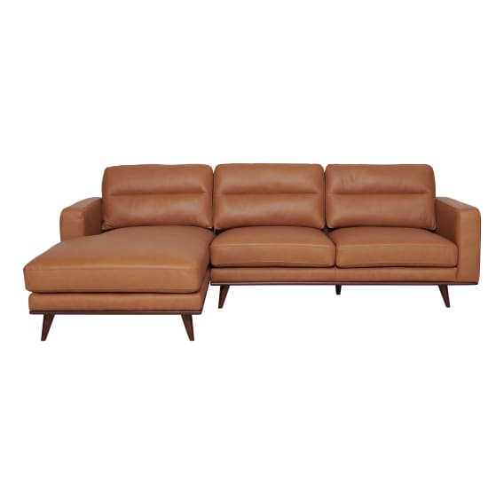 Astrid 2.5 Seater Sofa + Chaise LHF in Butler Leather Russet / Brown Leg