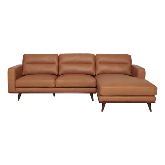 Astrid 2.5 Seater Sofa + Chaise RHF in Butler Leather Russet / Brown Leg