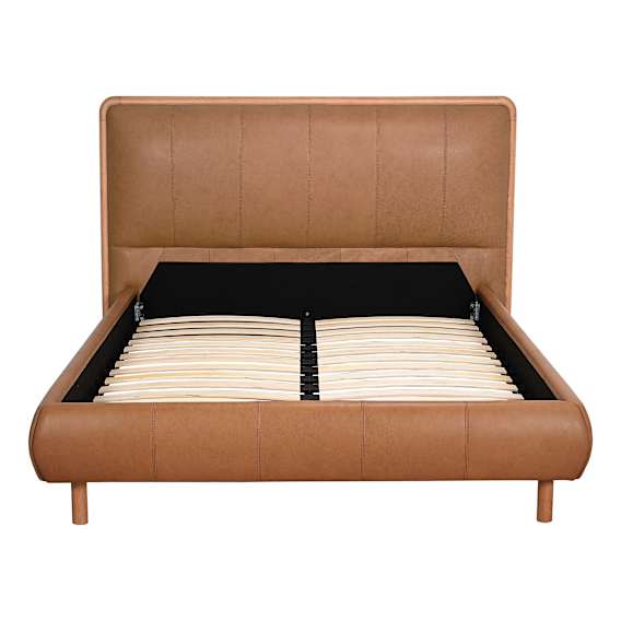 Aubrey Queen Bed Frame in Urbane Leather Light Brown / Oak