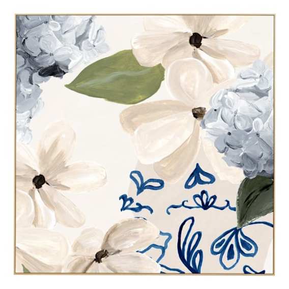 Botanic Blue Design 1 Box Framed Canvas in 82 x 82cm