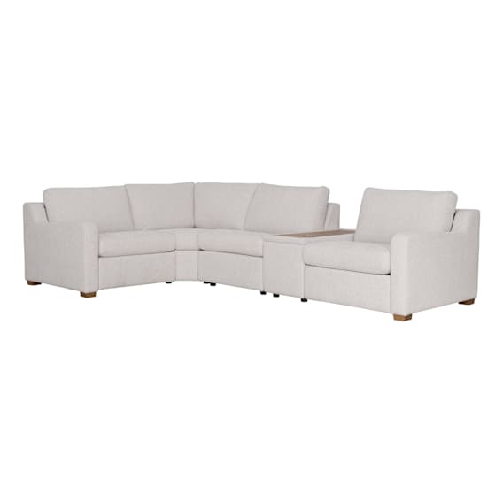 Angelo 4 Seater Modular Recliner Sofa + Console in Paddington Marshmallow / Timber Top