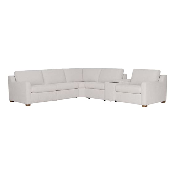 Angelo 5 Seater Modular Recliner Sofa + Console in Paddington Marshmallow / Fabric Top