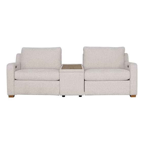 Angelo 2 Seater Recliner Sofa + Console in Paddington Marshmallow / Timber Top