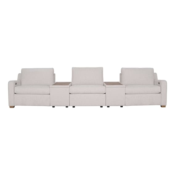 Angelo 3 Seater Recliner Sofa + Consoles in Paddington Marshmallow / Timber Top
