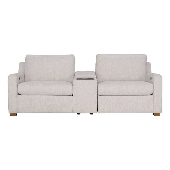 Angelo 2 Seater Recliner Sofa + Console in Paddington Marshmallow / Fabric Top