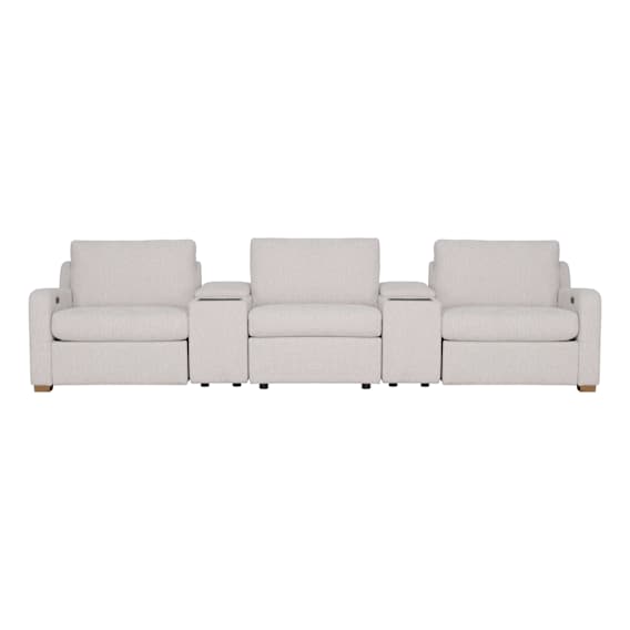 Angelo 3 Seater Recliner Sofa + Consoles in Paddington Marshmallow / Fabric Top