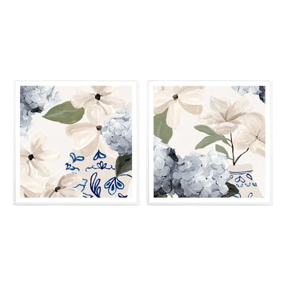 Botanic Blue Framed Print Set of 2 in 54 x 54cm