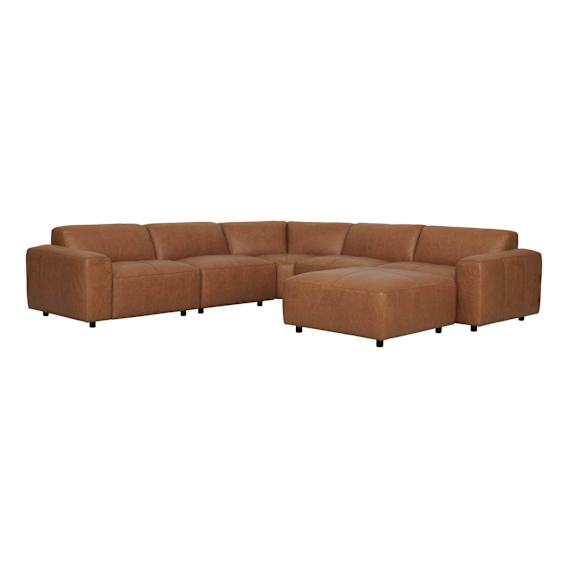 Harry 7 Seater Modular Sofa + Ottoman in Urbane Leather Light Brown