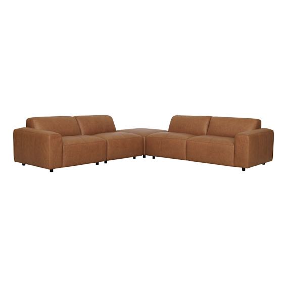 Harry 6 Seater Modular Sofa + Ottoman in Urbane Leather Light Brown