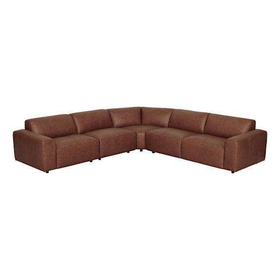 Harry 7 Seater Modular Sofa in Urbane Leather Dark Brown