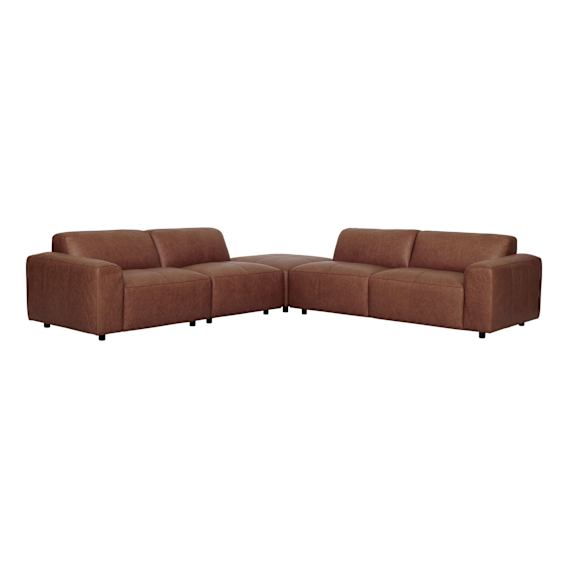 Harry 6 Seater Modular Sofa + Ottoman in Urbane Leather Dark Brown