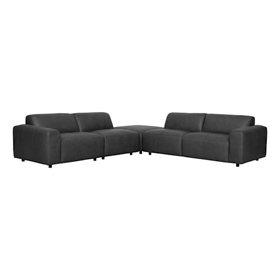 Harry 6 Seater Modular Sofa + Ottoman in Urbane Leather Black