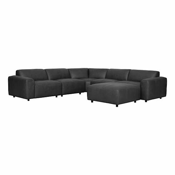 Harry 7 Seater Modular Sofa + Ottoman in Urbane Leather Black