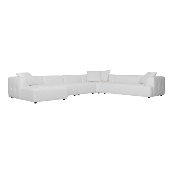 Rubin 6 Seater Modular Sofa + Chaise LHF in Het White