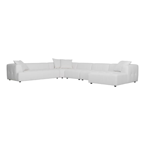 Rubin 6 Seater Modular Sofa + Chaise RHF in Het White 