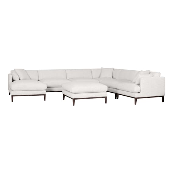 Seville 5 Seater Modular Sofa +LHF Chaise + Ottoman in Apollo Optical / Smoked Oak
